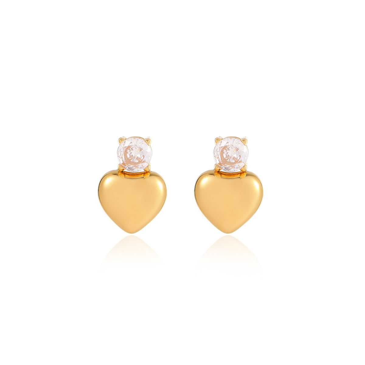 Orecchini a perno alla moda in acciaio al titanio a forma di cuore con intarsio in zircone e finitura lucida