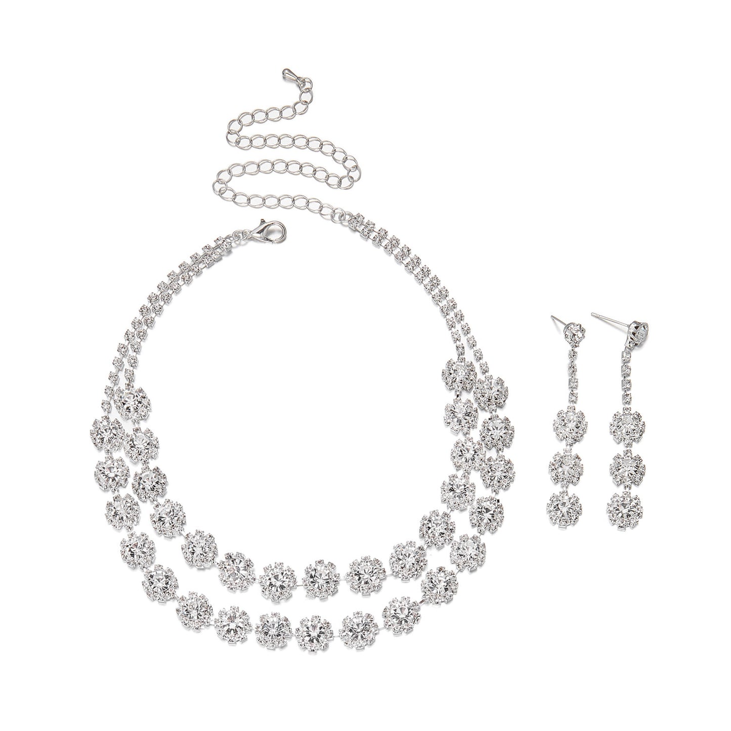 Vintage Floral Teardrop Plated Brass Necklace and Earring Set for Women