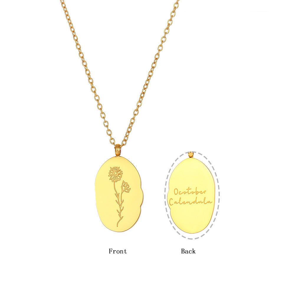 Abstract Irregular Oval Floral Pendant Necklace for Women in Stainless Steel with Electroplated Finish