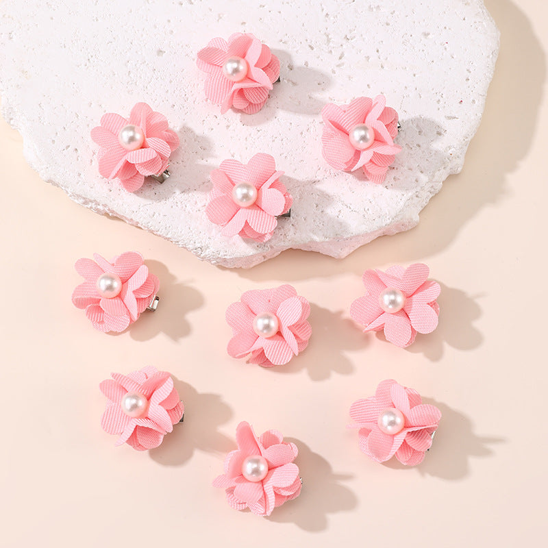 Fermaglio per Capelli a Forma di Fiocco in Stile Naturale per Ragazze con Rifinitura in Pizzo di Poliestere e Abbellimento Floreale con Perle, Set di Mollette a Becco d'Anatra