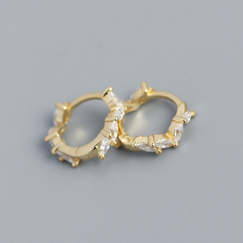 Orecchini a cerchio da donna in argento sterling S925, con zirconi intarsiati, geometrici, minimalisti, a forma di navette