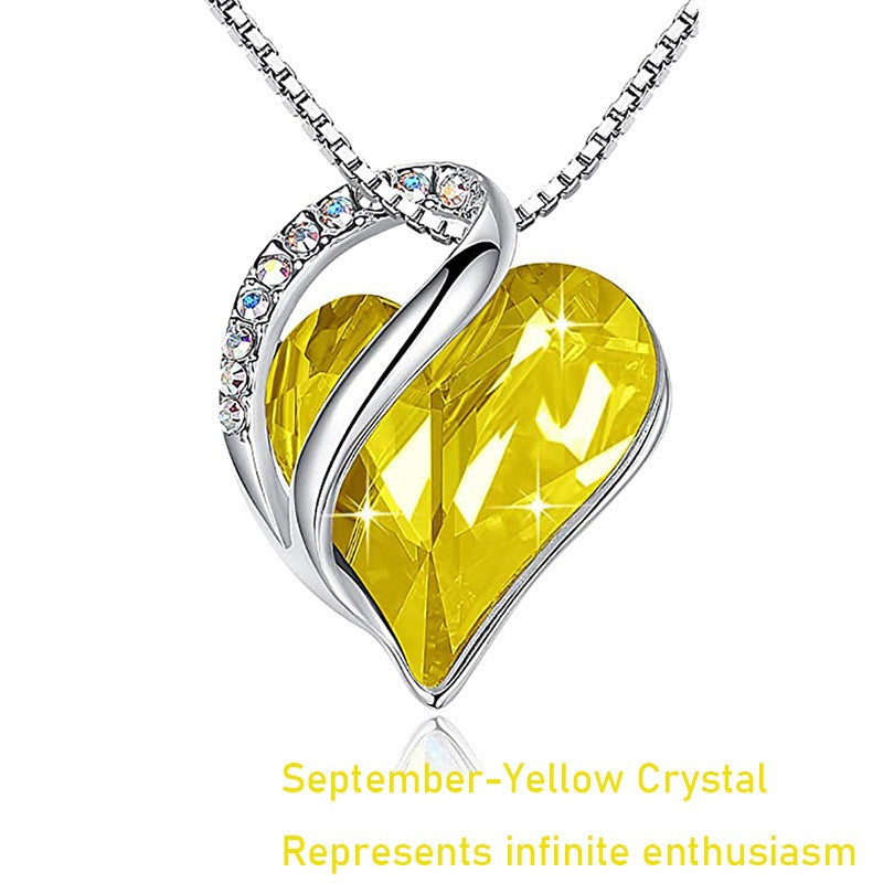 Elegant Heart Shape Alloy Inlaid Crystal Gemstone Necklace with Box Chain for Women