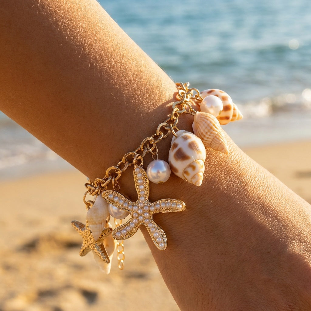 Bohemian Vintage Geometric Shell Starfish Conch Alloy Plated Body Chain for Women