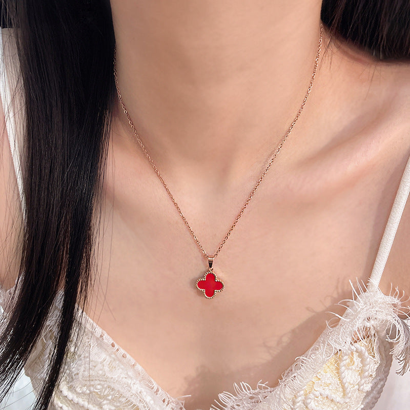 Minimalist Luxury Gold Plated Titanium Steel Four-Leaf Clover Necklace for Unisex