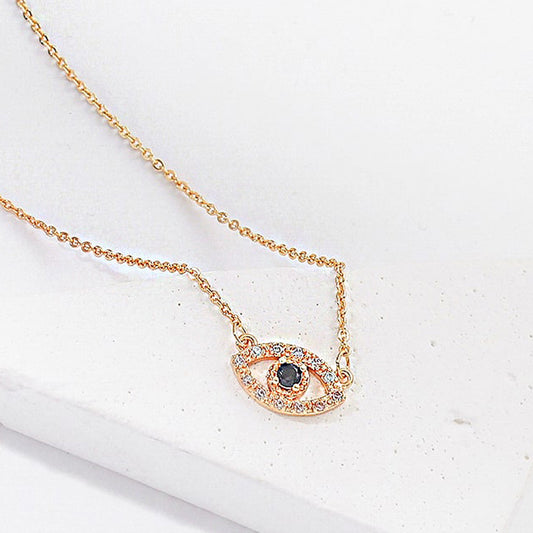 Collar minimalista de moda para mujer con dije de ojo turco de aleación e incrustaciones de circonita en cadena estándar