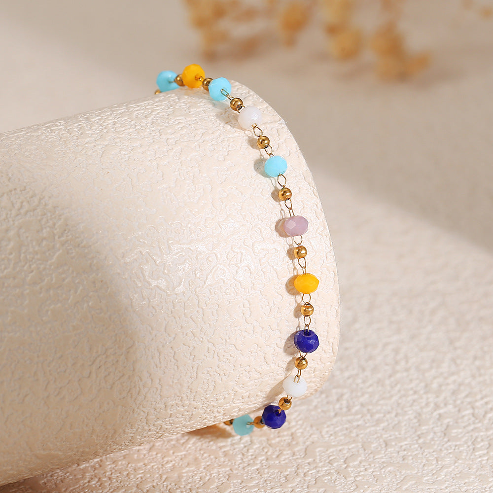 Bohemian Colorful Irregular Glass Stone Geometric Heart Handmade Bracelet for Women