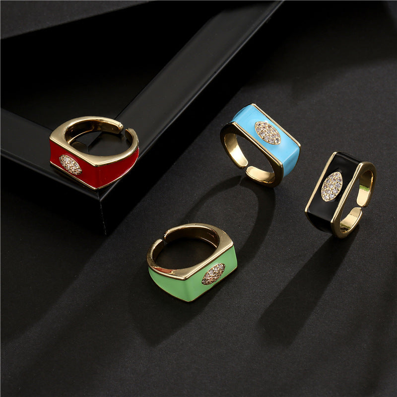 Geometric Drip Oil 18K Gold Plated Brass Micro-Inlaid Cubic Zirconia Open Ring for Women