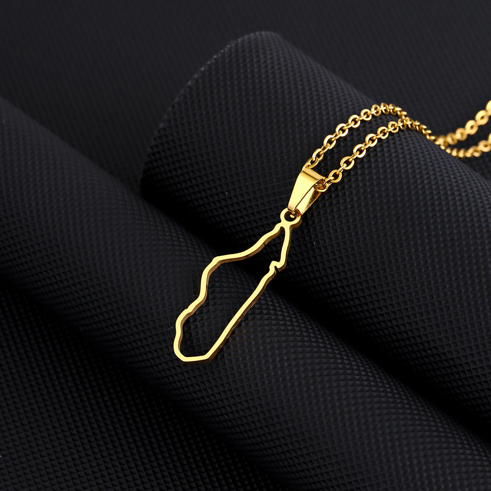Ethnic Geometric Pendant Necklace in Stainless Steel with Titanium Steel Charm and Plated Finish on O-Chain