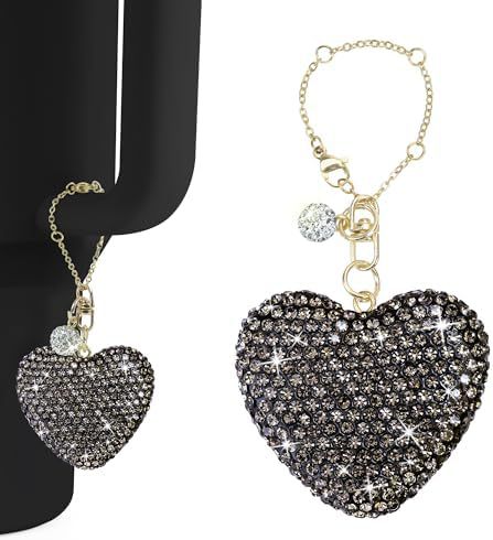 Rhinestone Inlaid Heart and Teardrop Ceramic Charm Bar with Stainless Steel Chain