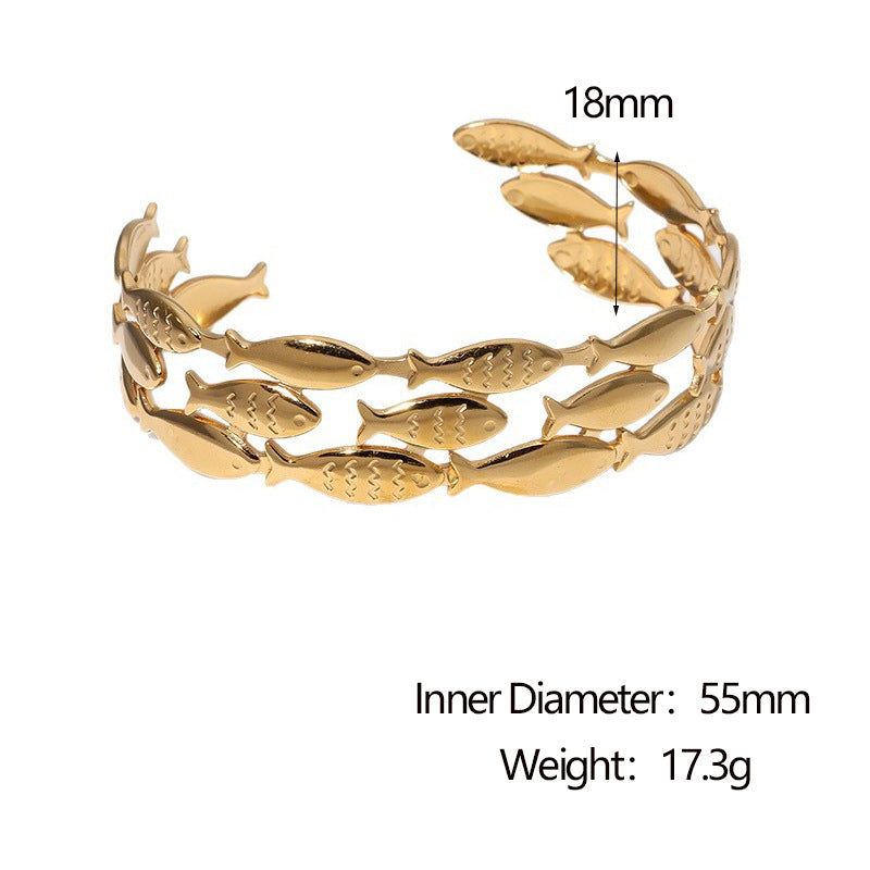 Bracciale Minimalista da Donna in Acciaio Inossidabile a Forma di Pesce, Placcato Oro 18K, in Acciaio al Titanio