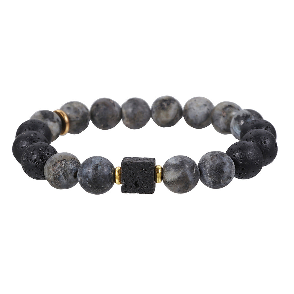 Vintage Ethnic Handmade Natural Volcanic Stone Snowflake Stone Beaded Bracelet Unisex 10mm 8mm Elastic