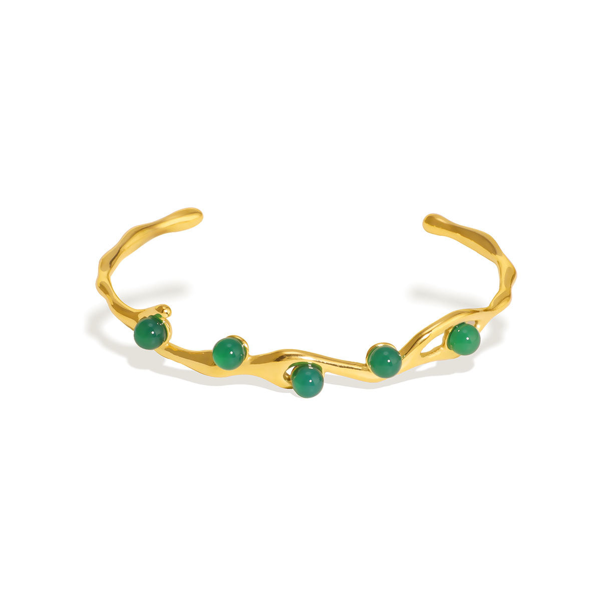Vintage Style Titanium Steel Open Bangle for Women with Natural Stone and Pearl Inlay Geometric Design