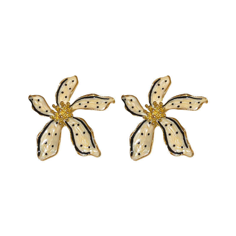 Vintage Floral Polka Dot Enamel Dangle Earrings in Alloy with Stainless Steel Posts for Women