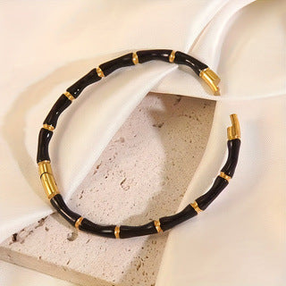Minimalist 18K Gold Plated Drip Oil Bamboo Stainless Steel Bracelet