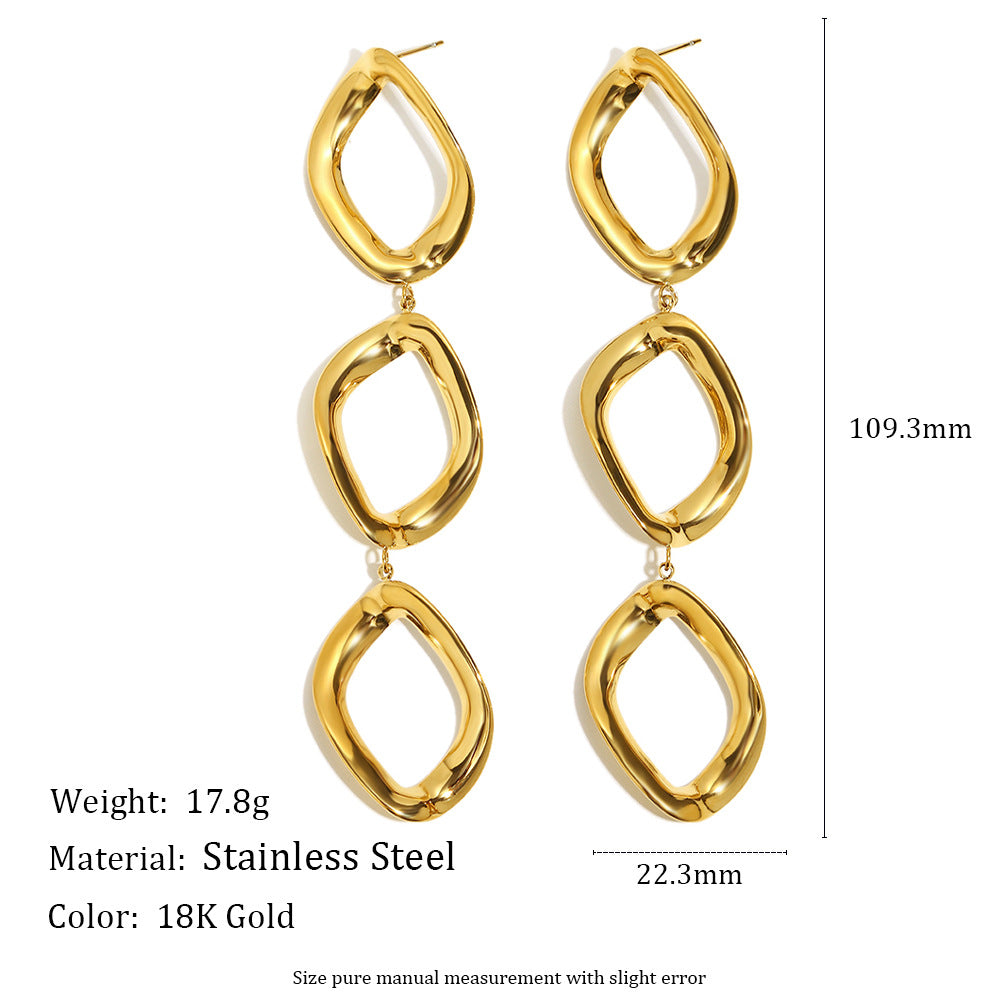 Pendientes de Acero Inoxidable Minimalistas con Baño de Rodio, Tono Oro de 18K, con Diseño Geométrico en Forma de Diamante para Mujer