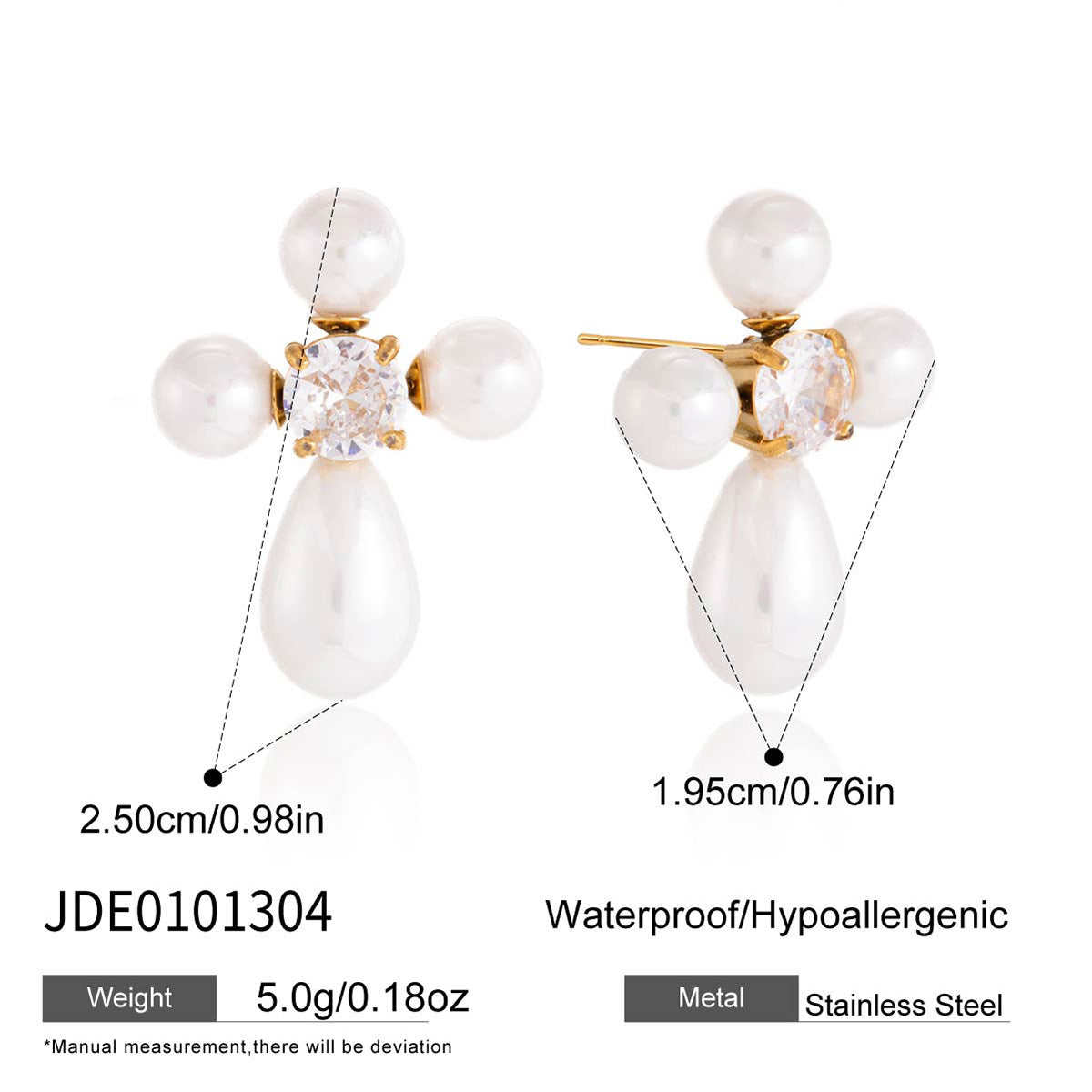 Luxury Casual Geometric Cross Pearl Earrings Stainless Steel Titanium Steel PVD Plated for Women
