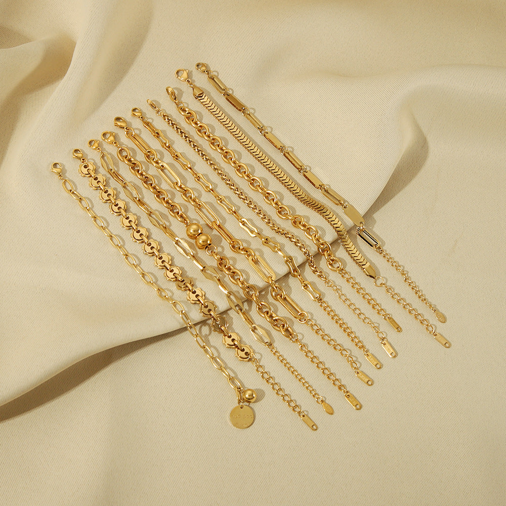 Punk Style Geometric Stainless Steel Handmade Chain Bracelet with 18K Gold Plating