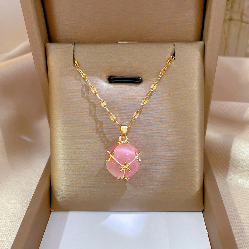 Collar con Colgante de Acero de Titanio Geométrico Minimalista de Dibujos Animados para Mujer con Incrustaciones de Diamantes de Imitación, Delicada Cadena de Clavícula