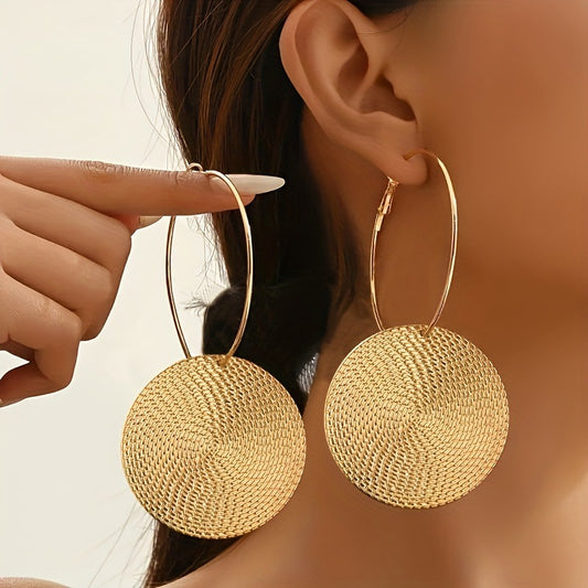 Vintage Luxury Plated Iron Geometric Round Hoop Earrings for Unisex