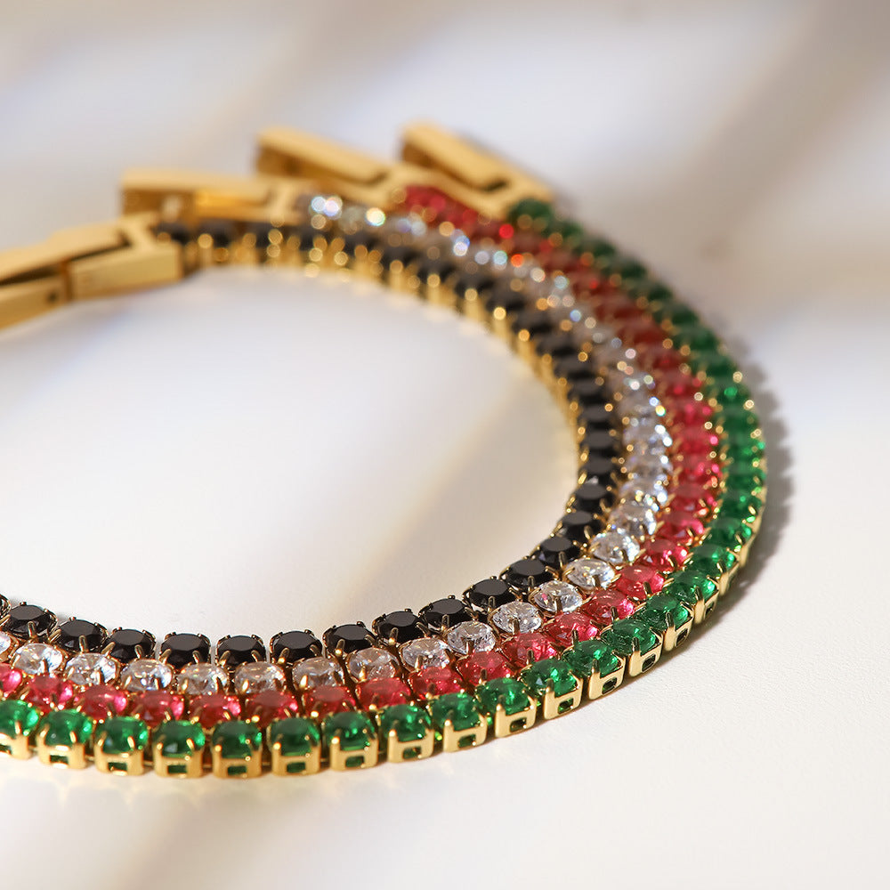 Bracciale da donna in acciaio inossidabile placcato oro 14K con intarsi in zirconi e design geometrico stile INS
