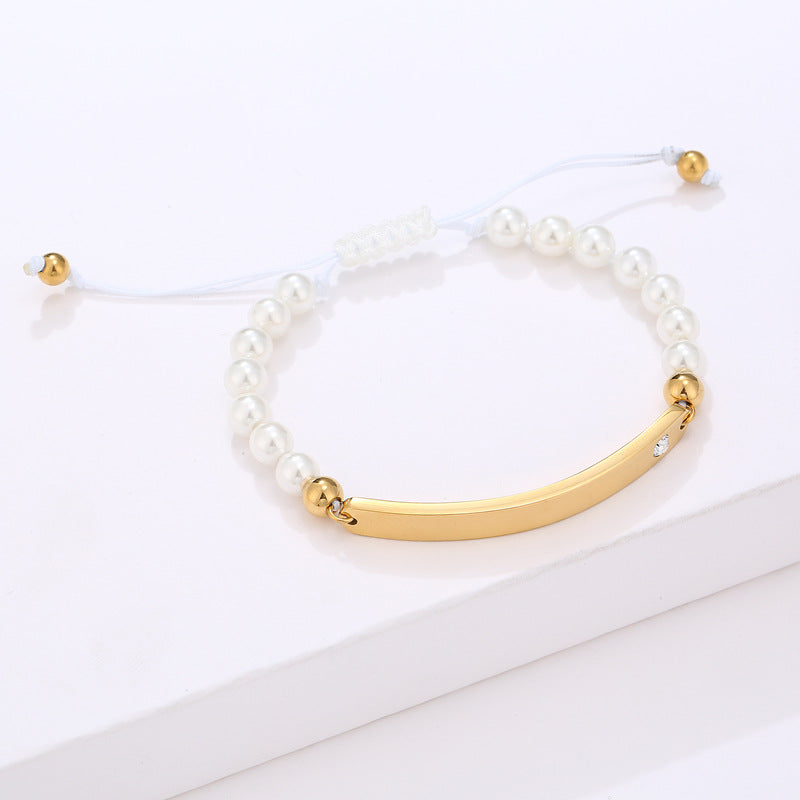 Elegante bracciale da donna in acciaio al titanio placcato oro 18 carati con strass geometrici e perline per charm fai da te