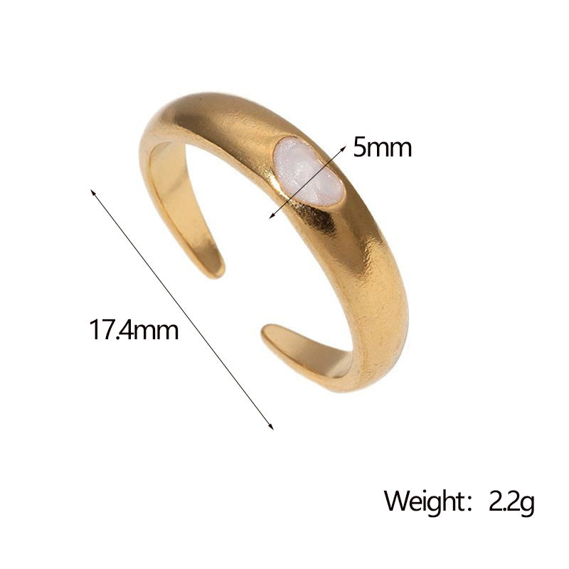 Minimalist Vintage Heart-Shaped Stainless Steel Open Ring with Gold Plating for Women