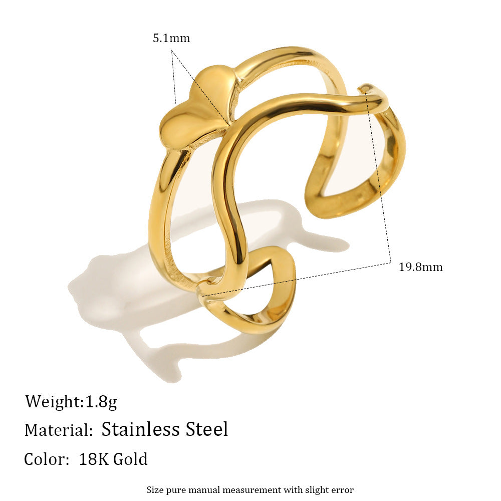 Minimalist 18K Gold Plated Stainless Steel Star Geometric Open Ring for Women
