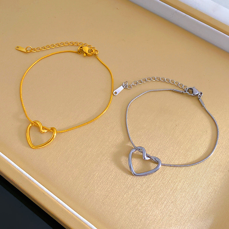 Hollow Heart Geometric Plated Titanium Steel Bracelet Unisex