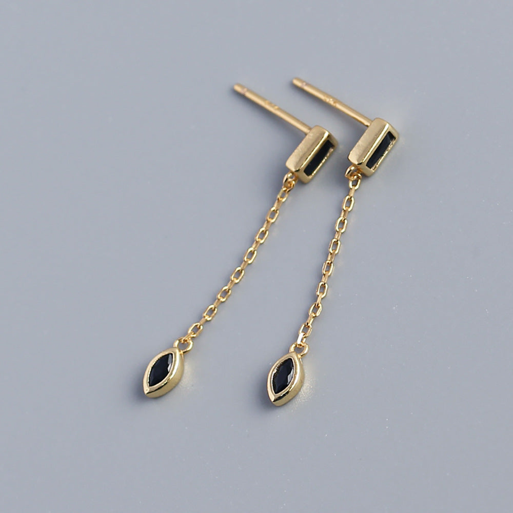 Orecchini pendenti da donna con nappine in argento sterling 925 minimalista, rettangolari intarsiati con diamanti