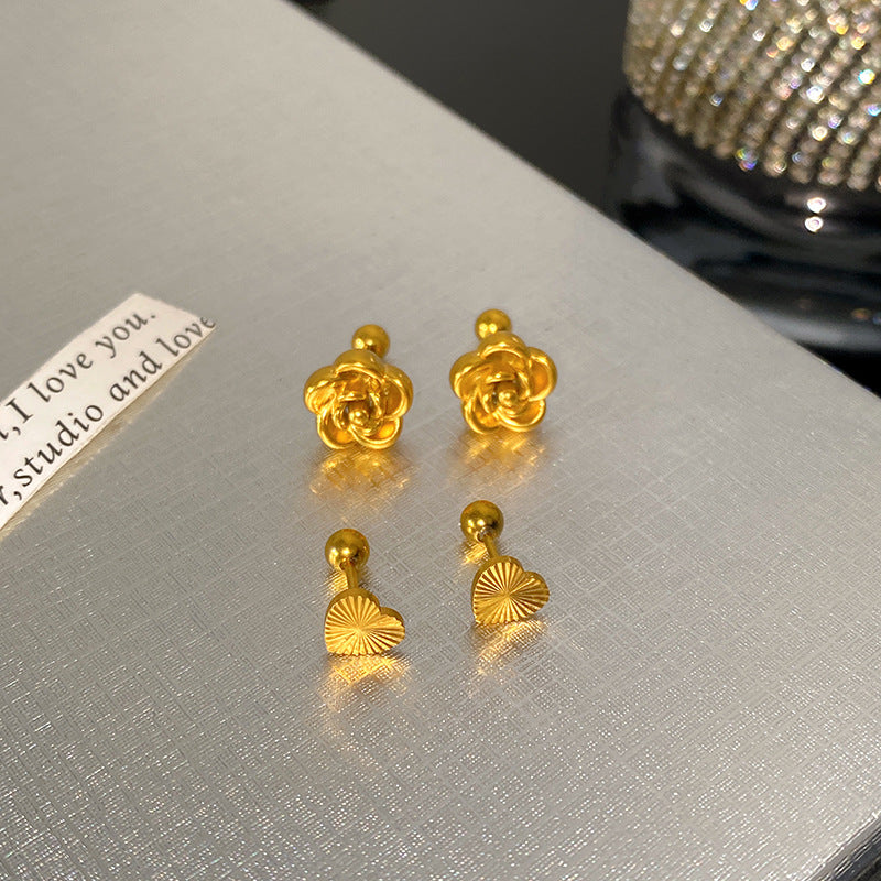 Minimalist Elegant 3D Camellia Flower Titanium Steel Stud Earrings for Women