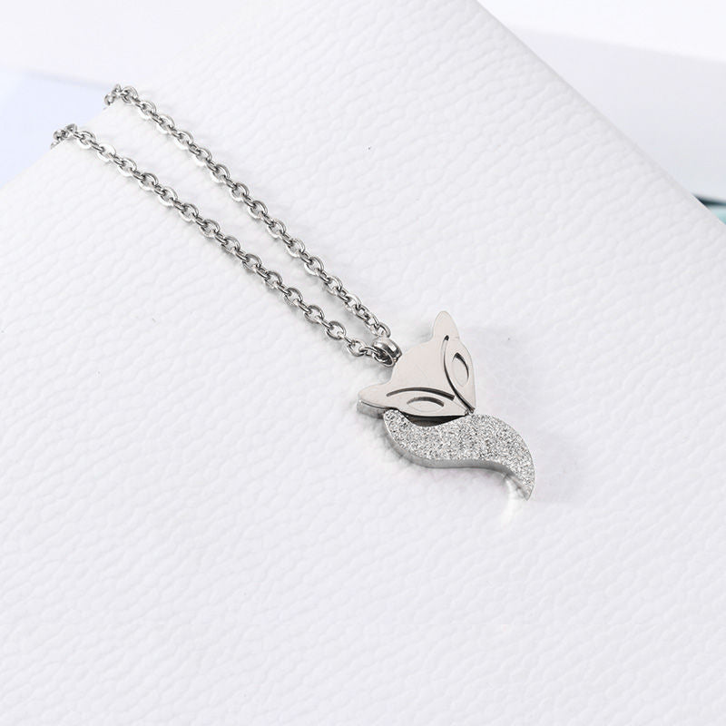 Minimalist Fox-Shaped Titanium Steel Necklace with Rose Gold Plating for Women Snake Chain Locket Pendant