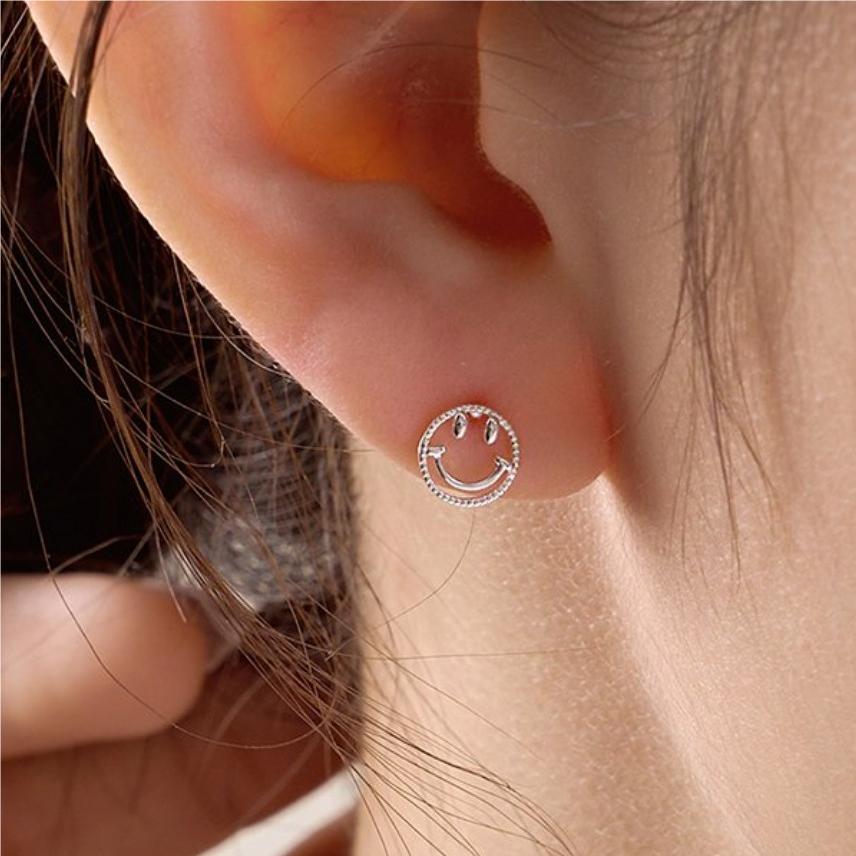 Sweet Minimalist Geometric Smile Stud Earrings in 925 Sterling Silver with Pearl Inlay