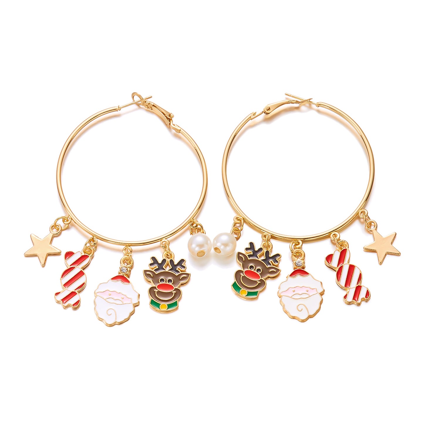 Set collana e orecchini a pendente con albero di Natale vintage a forma di fiocco di neve e Babbo Natale in lega di zinco con finitura placcata per donna