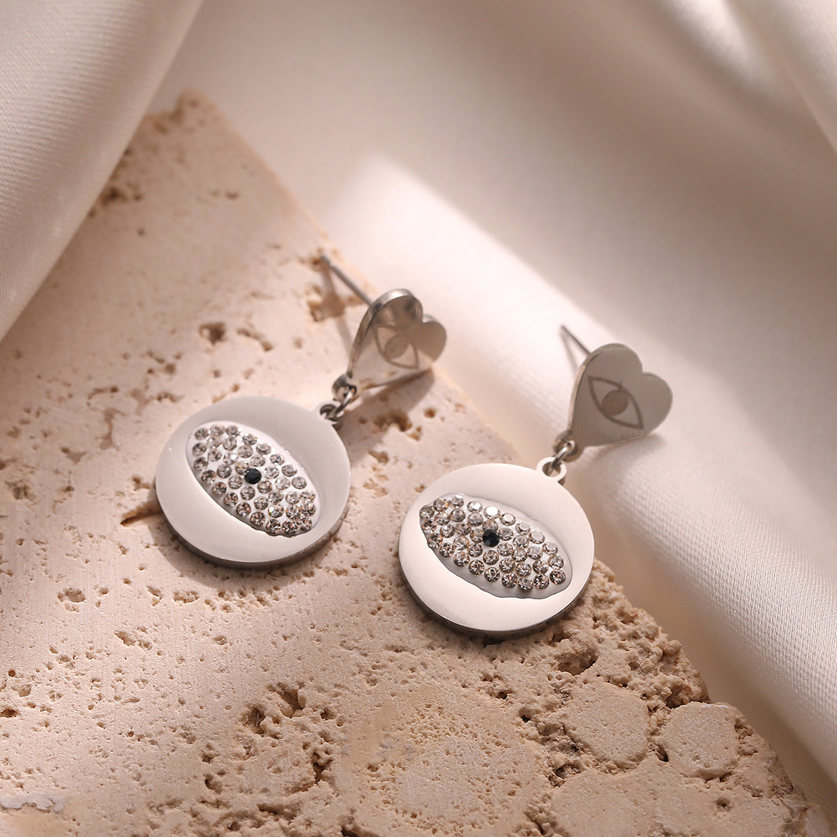 Minimalist Irregular Geometric Demon Eye Titanium Steel Earrings for Women Vintage-Style Fashion Earrings
