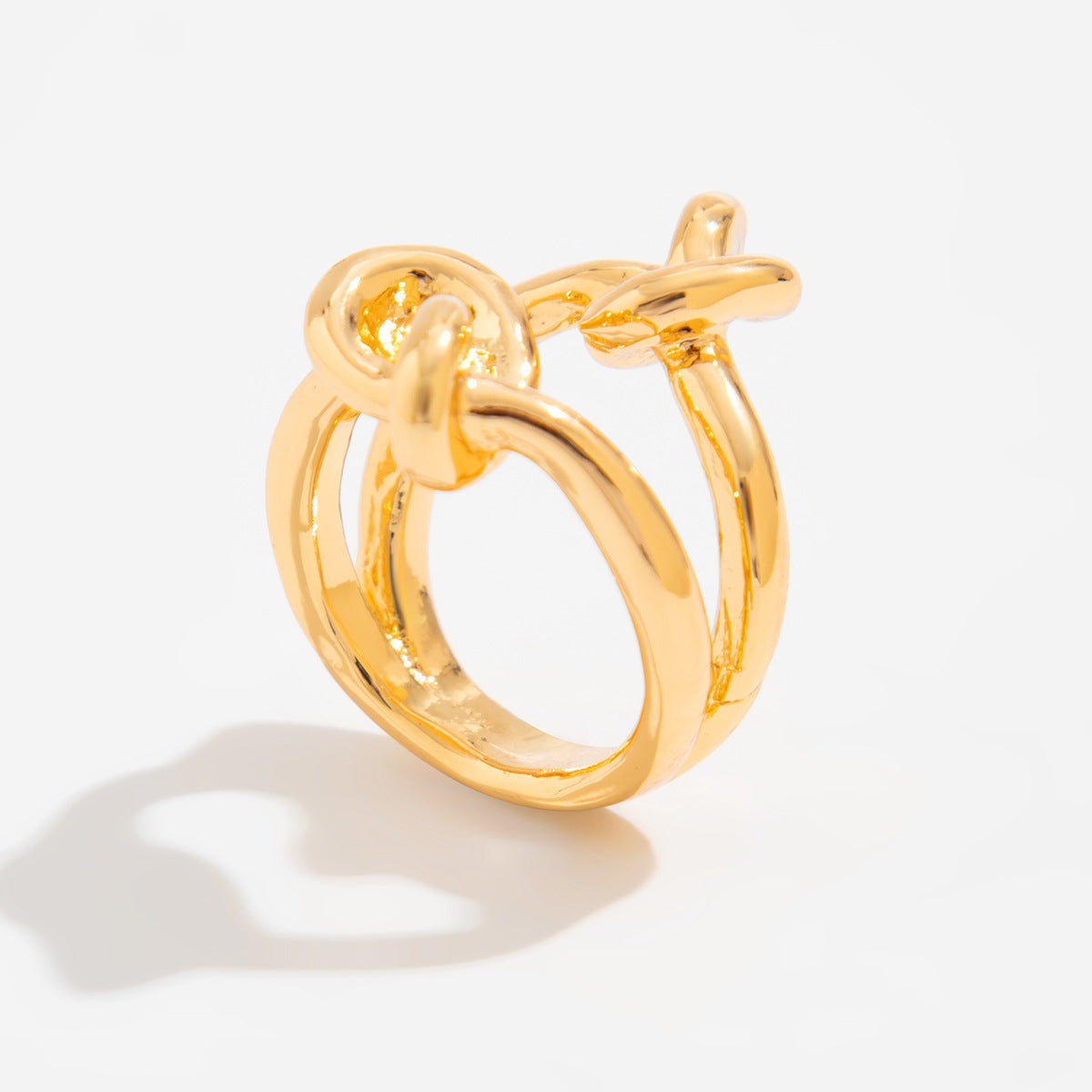 Anillo Abierto Geométrico Minimalista con Nudo para Mujer en Aleación con Acabado Chapado