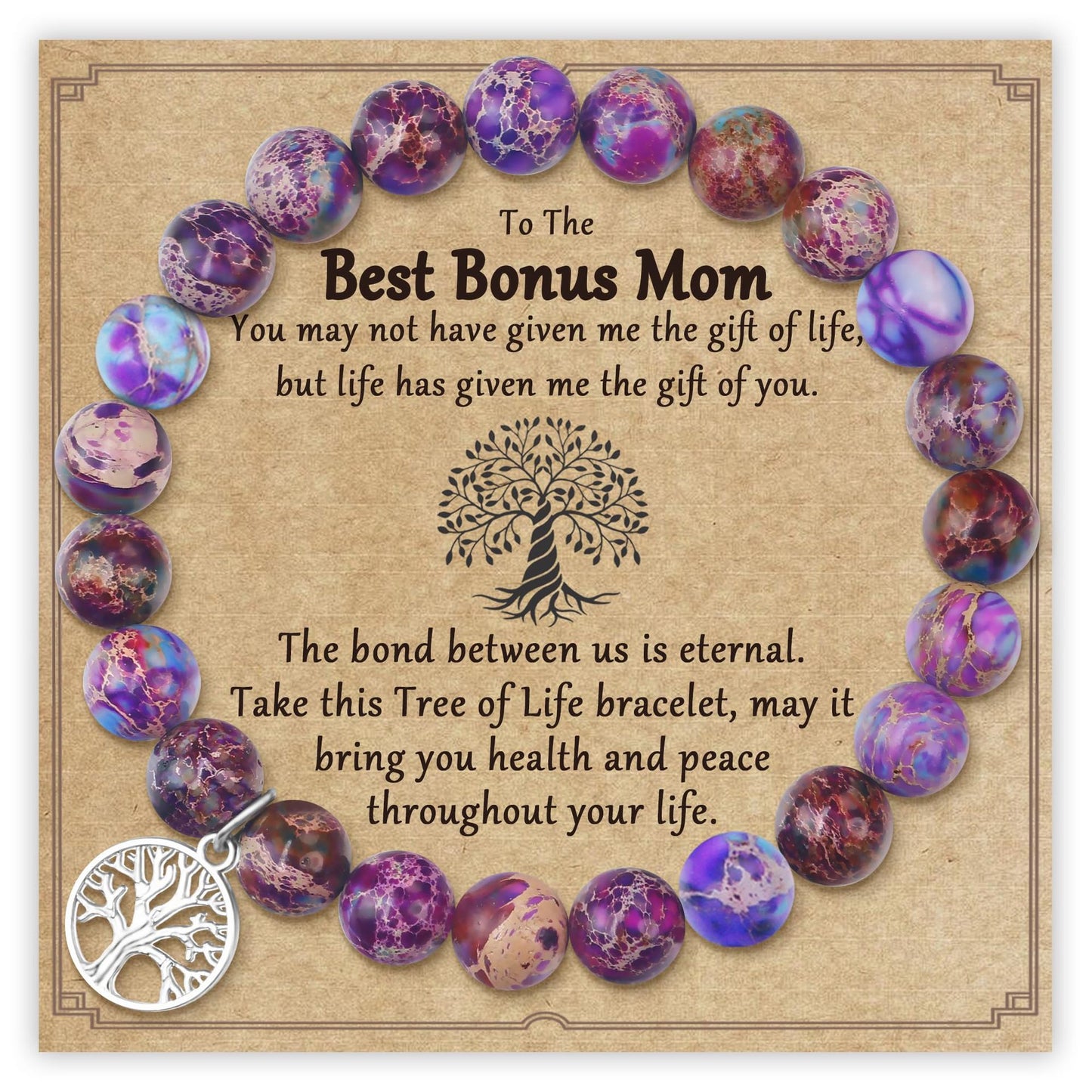 Fashion Casual Round Tree of Life Moonstone Beaded Bracelet Rose Gold Plated Unisex Jewelry