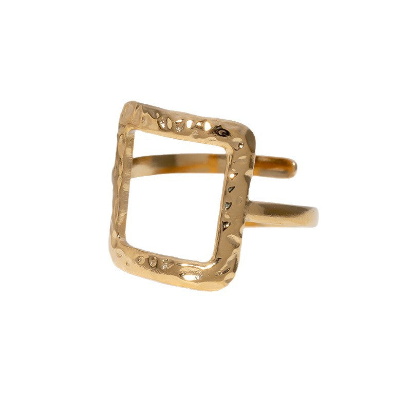 Minimalist 18K Gold Plated Square Geometric Stainless Steel Open Ring for Women