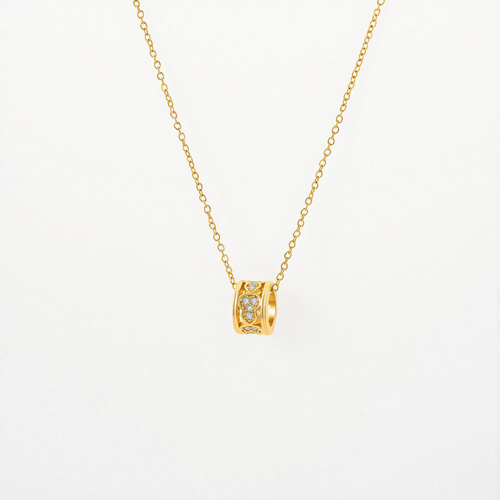 Collana con Pendente Rotondo a Forma di Zucca in Acciaio al Titanio Placcato Oro 18K Leggero Lusso con Intarsio di Zirconi, Unisex