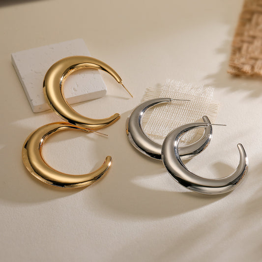 Orecchini Geometrici Minimalisti in Rame con Placcatura in Oro da Donna, Orecchini appariscenti in Metallo Irregolare d'ispirazione Vintage