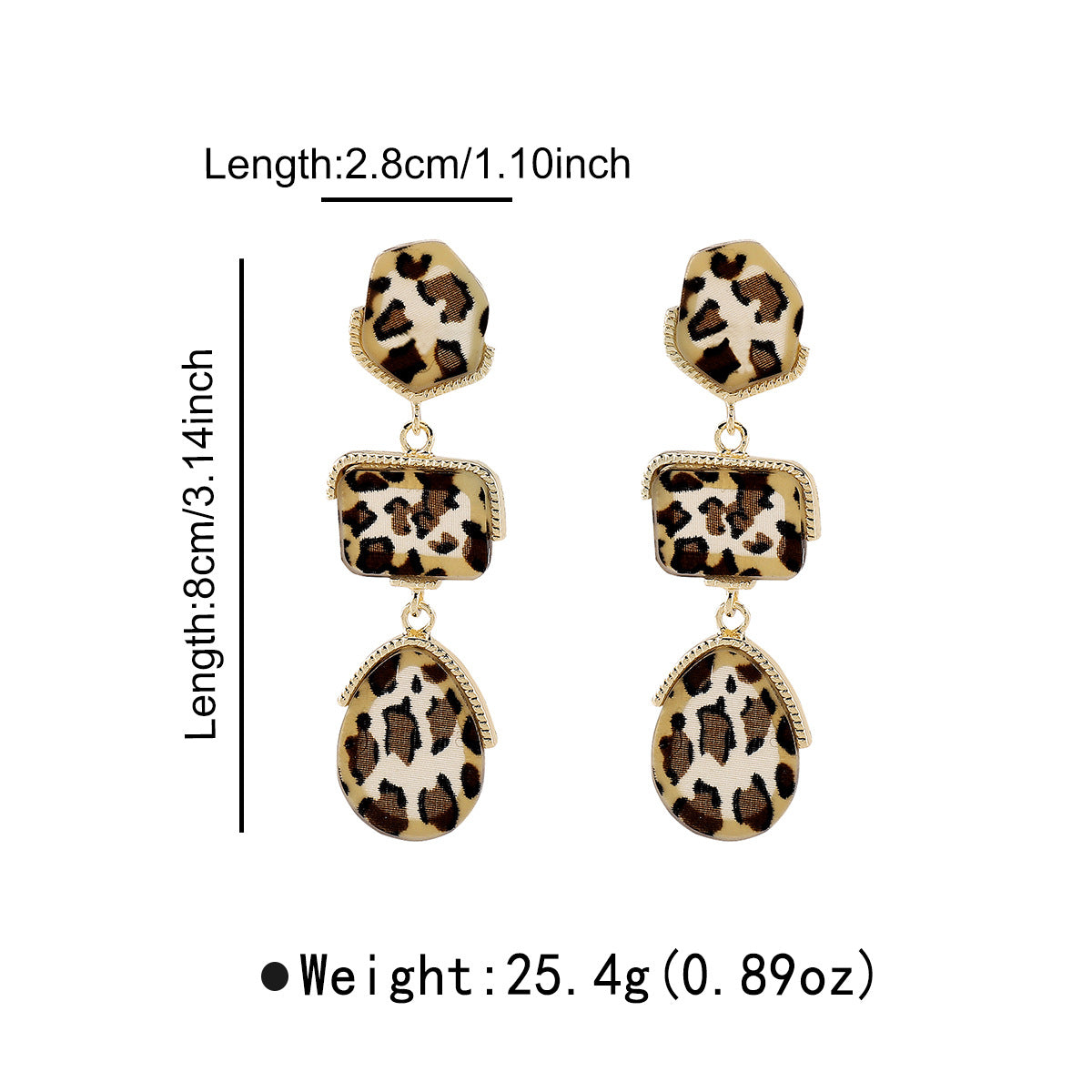 Orecchini a perno con stampa leopardata geometrica da donna in lega con struttura in resina Finitura galvanizzata Stile street alla moda Gioielli versatili