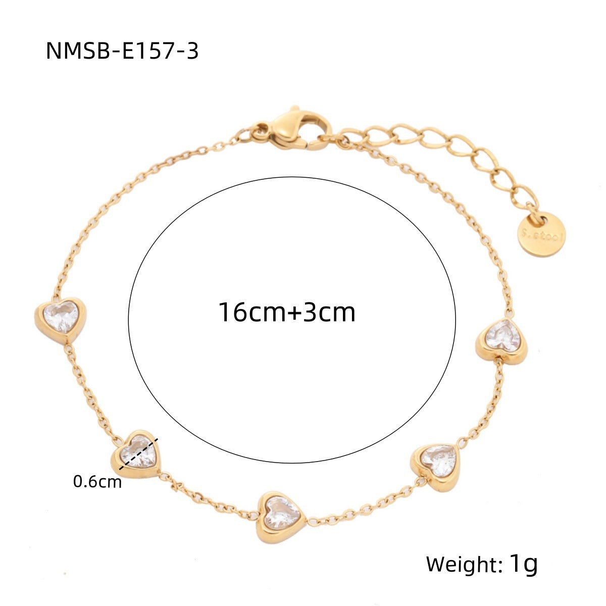 Fashionable Heart-Shaped Zirconia-Embellished Stainless Steel Bracelet for Women with Plated Finish Minimalist Luxury Style