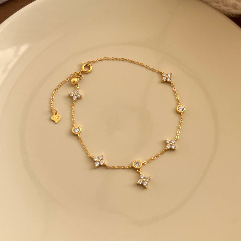 Luxury Elegant Geometric Floral Brass Bracelet with Cubic Zirconia Inlay for Women