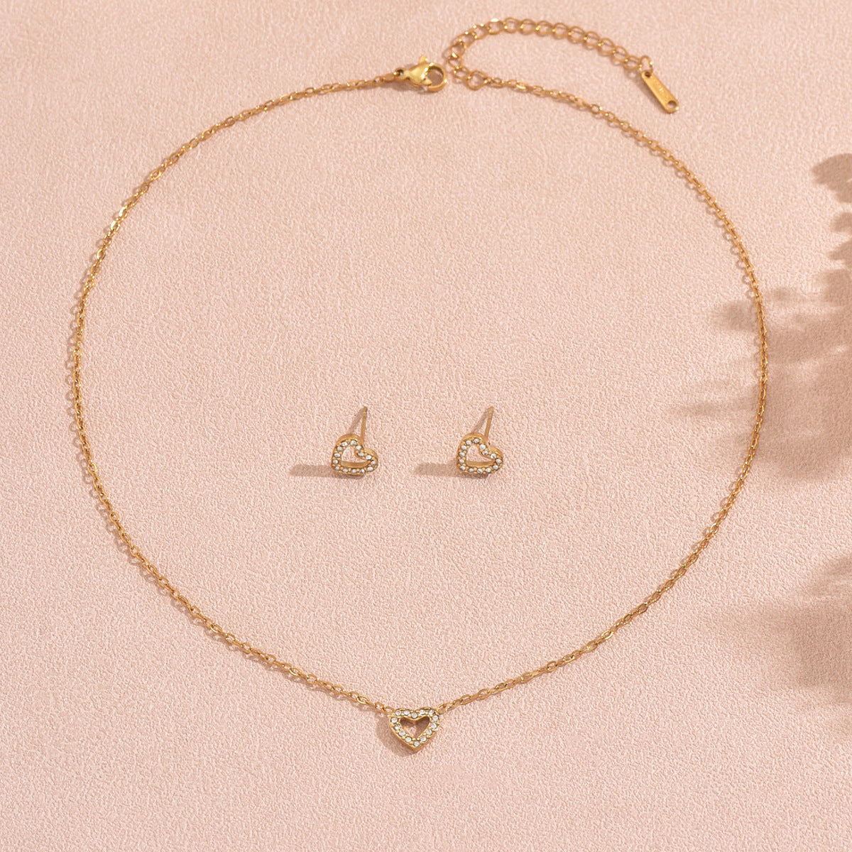 Elegant Heart Cubic Zirconia Plated Stainless Steel Necklace and Earring Set for Women