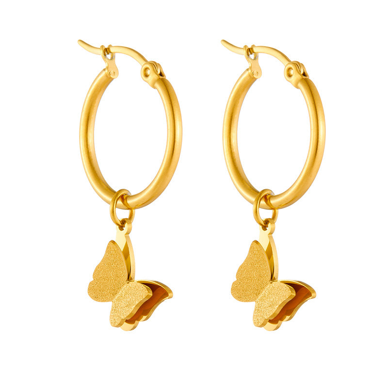 Minimalist Butterfly-Shaped Gold-Plated Stainless Steel Hoop Earrings for Women
