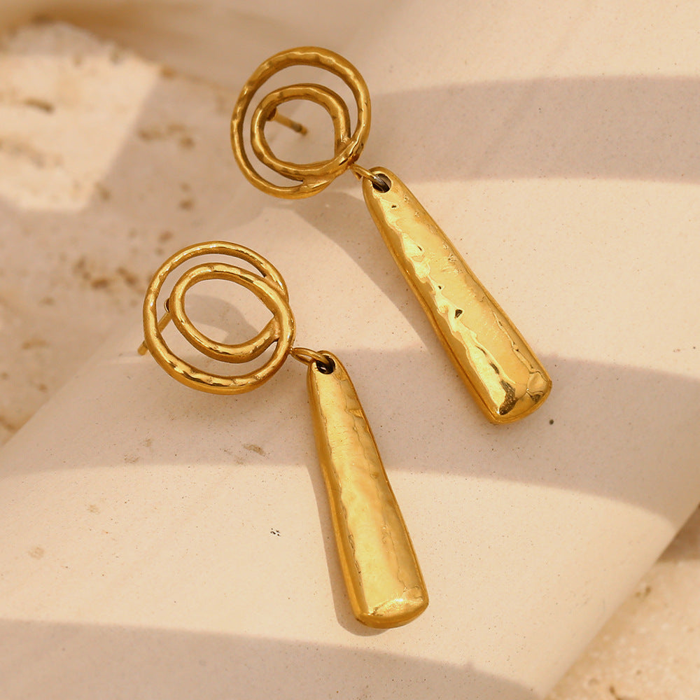 Fashionable Vintage Geometric Stainless Steel 18K Gold Plated Spiral Bar Earrings for Women