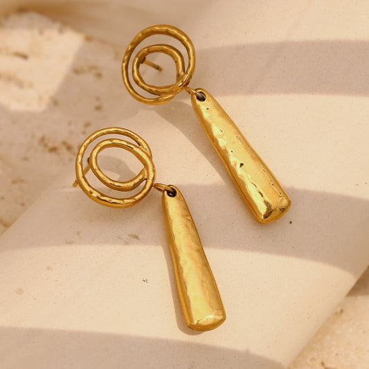 Orecchini a spirale a barra da donna in acciaio inossidabile placcato oro 18 carati con design geometrico vintage alla moda