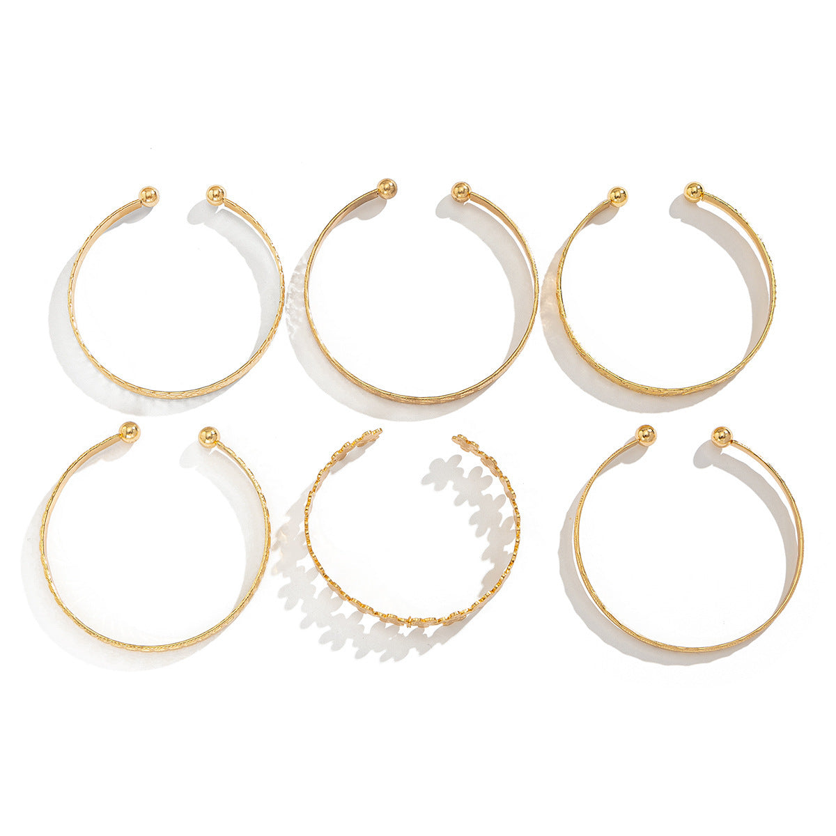 Minimalist Geometric Heart Floral Plated Iron Bracelet Set