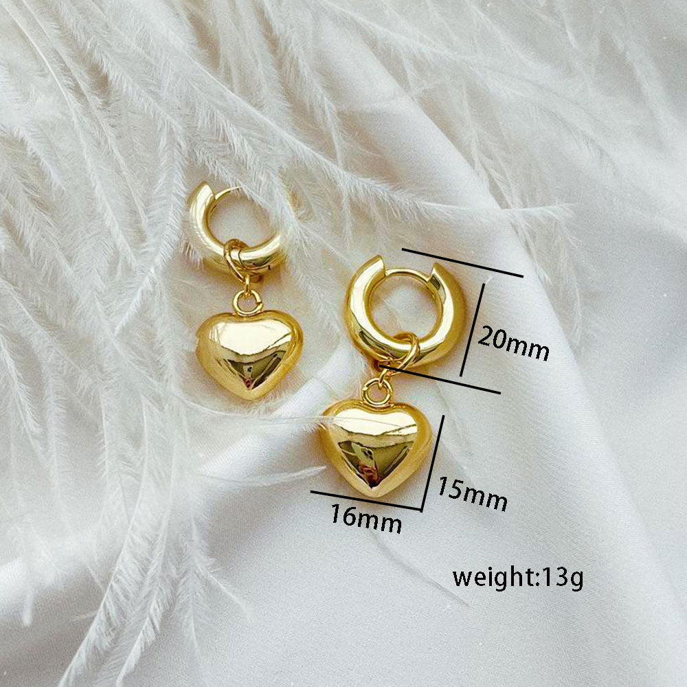 Orecchini Minimalisti a Cuore in Acciaio al Titanio con Finitura Placcata, Design a Ciondolo Staccabile, Gioielli da Orecchio Eleganti Leggeri di Lusso Unisex
