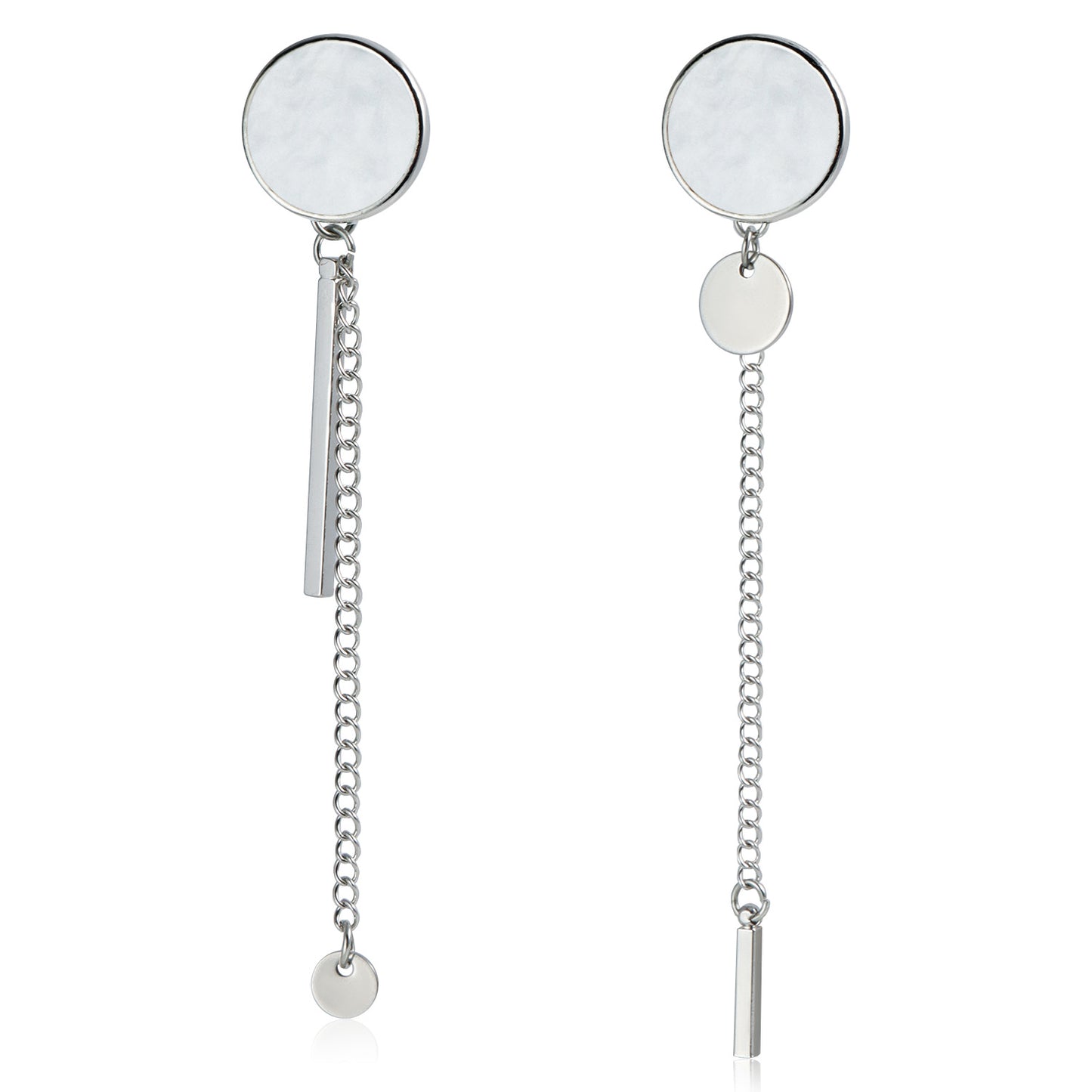 Collar de Clavícula Minimalista Geométrico en Blanco y Negro con Nácar, Cadena de Aleación y Acabado Galvanizado