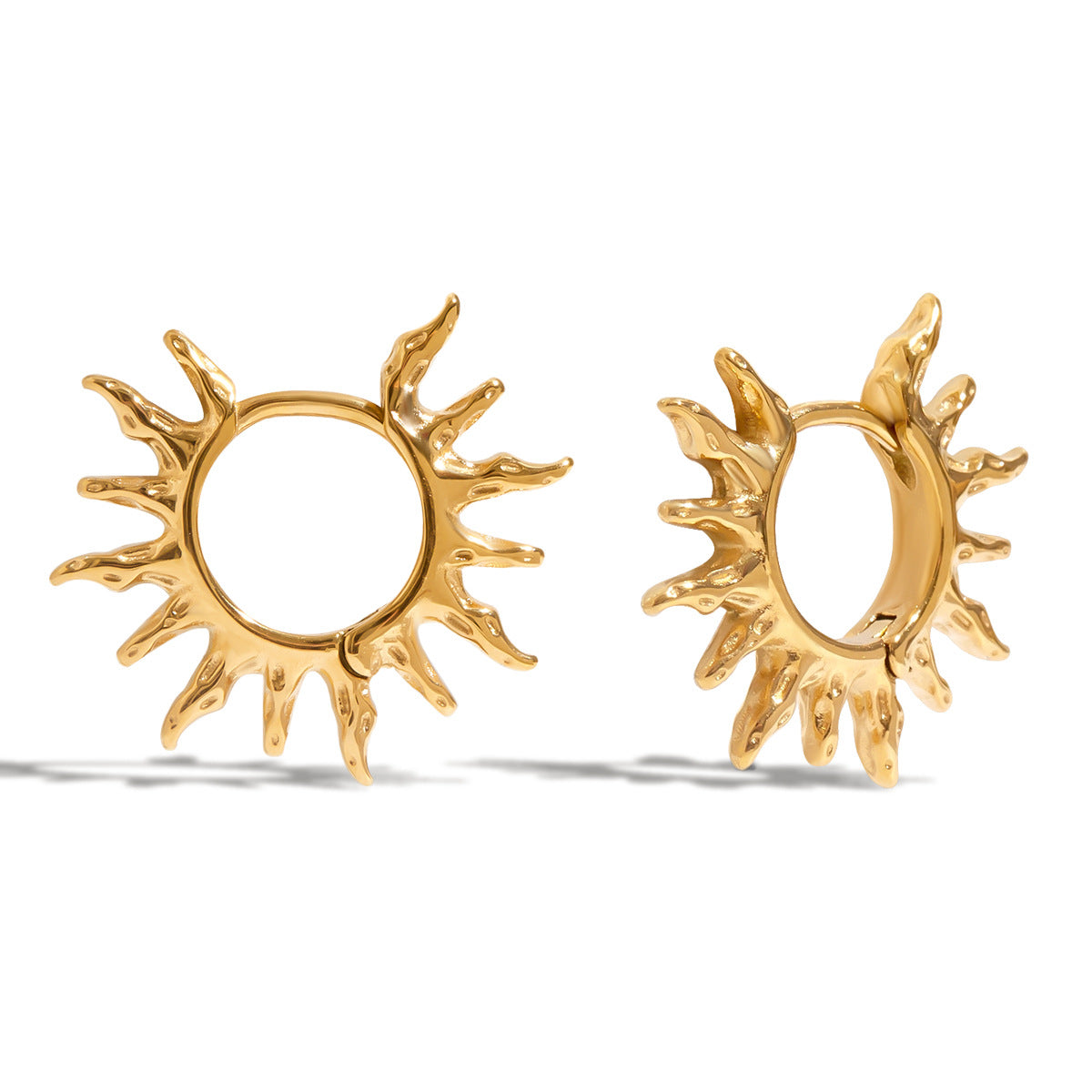 Orecchini geometrici in acciaio inossidabile con finitura galvanica per donna, orecchini a perno di lusso minimalistici, motivo a sole, stile naturale